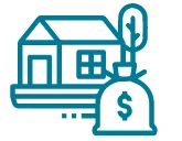 Illustration eines Hauses und einer Geldbeutel mit dem Dollar-Symbol