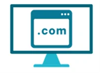 Piktogramm eines Computerbildschirms mit einem offenen Browserfenster mit der Aufschrift .com