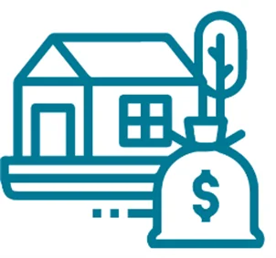 Illustration eines Hauses und einer Geldbeutel mit dem Dollar-Symbol