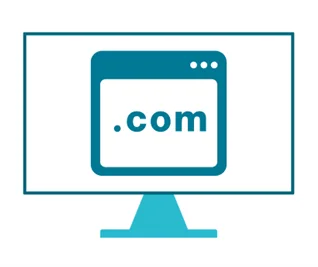 Piktogramm eines Computerbildschirms mit einem offenen Browserfenster mit der Aufschrift .com