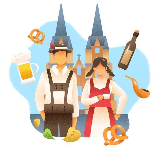 Bier, de Dom in Keulen en typisch Duitse klederdracht.