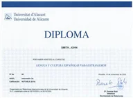 Foto van een diploma van de Universidad de Alicante