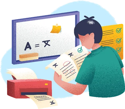Professionele websitevertaling en lokalisatie voor internationale doelgroepen Illustratie van twee personen die tegenover elkaar staan en een vel papier uitwisselen