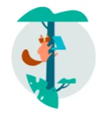 Machine translation with human post-editing offers a practical balance of speed, price and quality Stylized squirrel climbing a tree trunk among green leaves