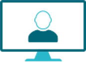 Commercial content needs the right tone as well as the right words; Fasttranslator adapts business communication for its intended audience. Line icon of a person displayed on a computer monitor