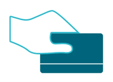Outline illustration of a hand holding a payment card