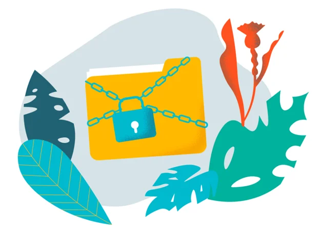 Yellow folder wrapped in a chain with a padlock