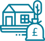 Line icon of a house, building and key