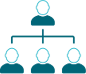 Line icon of an organizational chart with four people