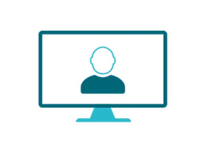 Line icon of a person displayed on a computer monitor